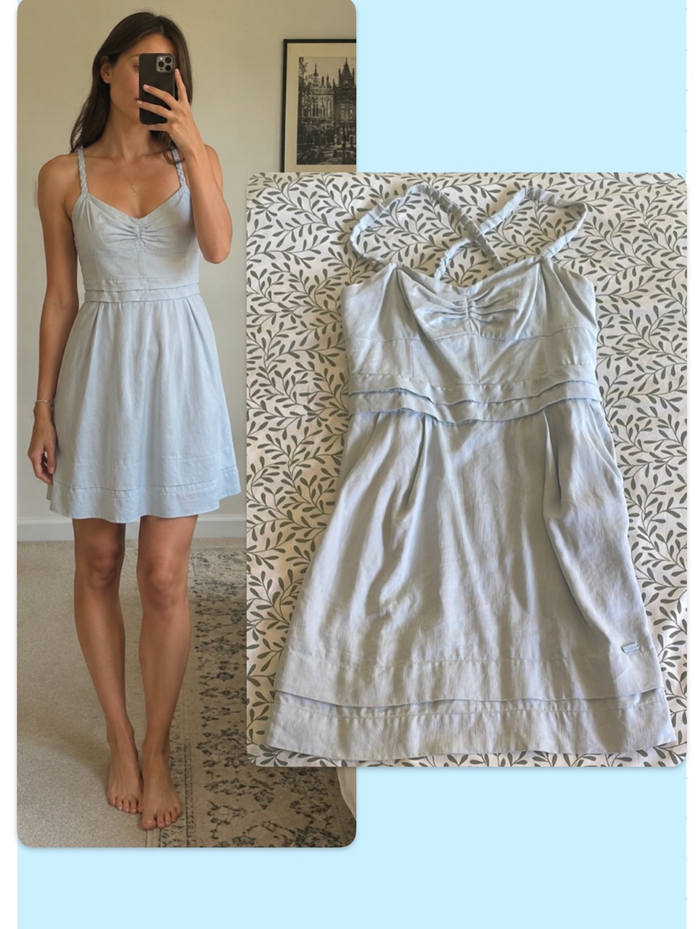 🩵☁️ Aritzia Wilfred Chambray Bustier Dress with Pockets - Size 8 - Fits SMALL